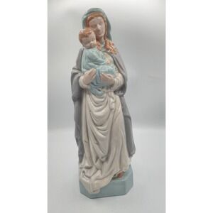 Mid Century Ceramic Painted Virgin Mary & Baby Jesus Religious Figure 13.25"